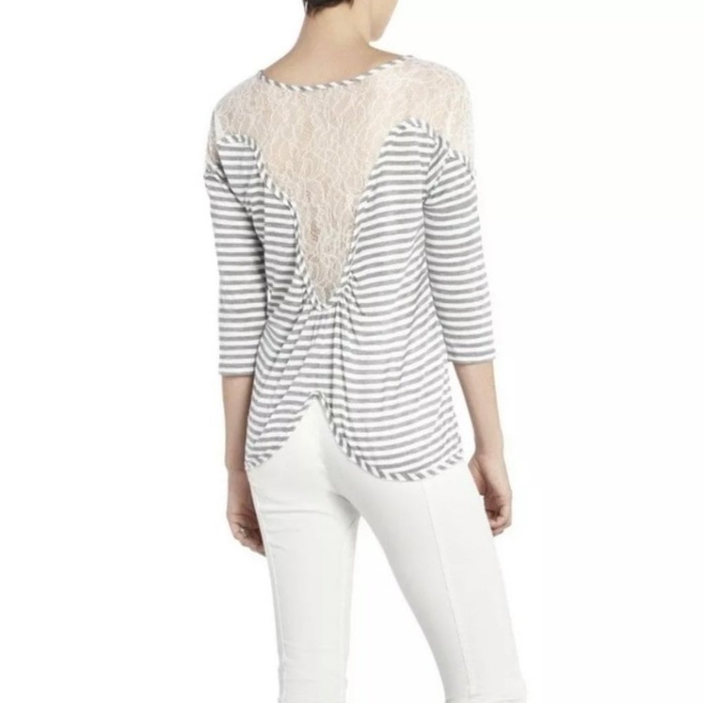 BCBMAXAZRIA Striped 3/4 Sleeve Lace Back Tee (Sz. S) - Picture 3 of 9